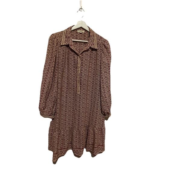 MAX STUDIO Red Pink Print Mini Shift Crepe Dress Large Coquette Flowy Boho - Picture 1 of 7